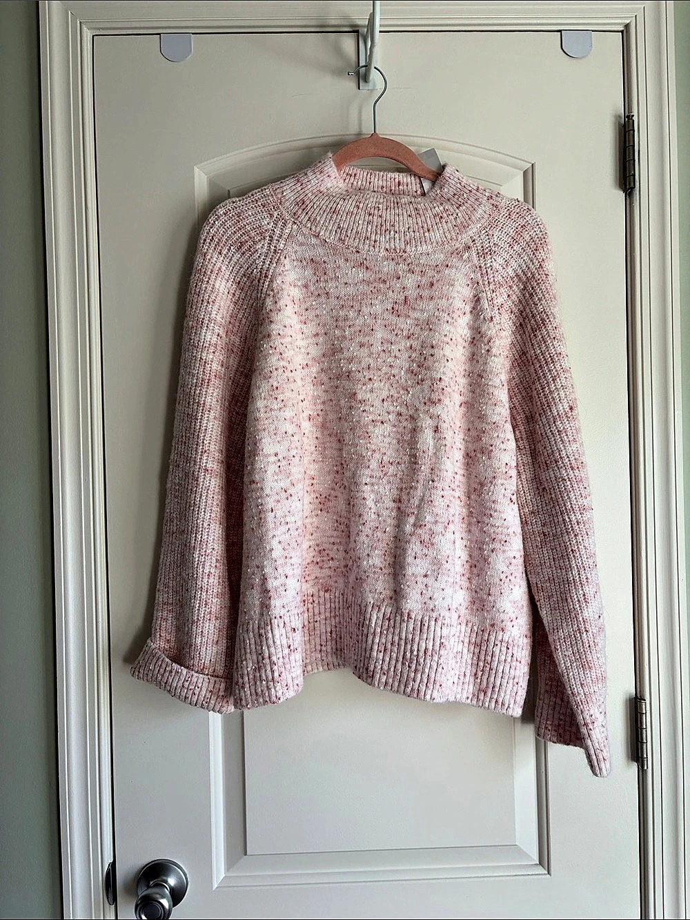 LOFT Pink & White Crew Neck Sweater Size Large NWT